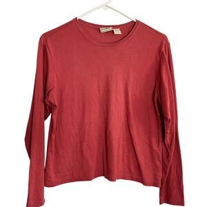 LL Bean Womens Crewneck Top M Red Pink Cotton Shirt Minimalist Basic L.L. Bean